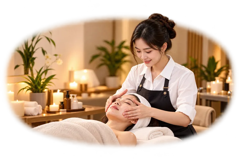 Nhân viên spa chăm sóc khách hàng
