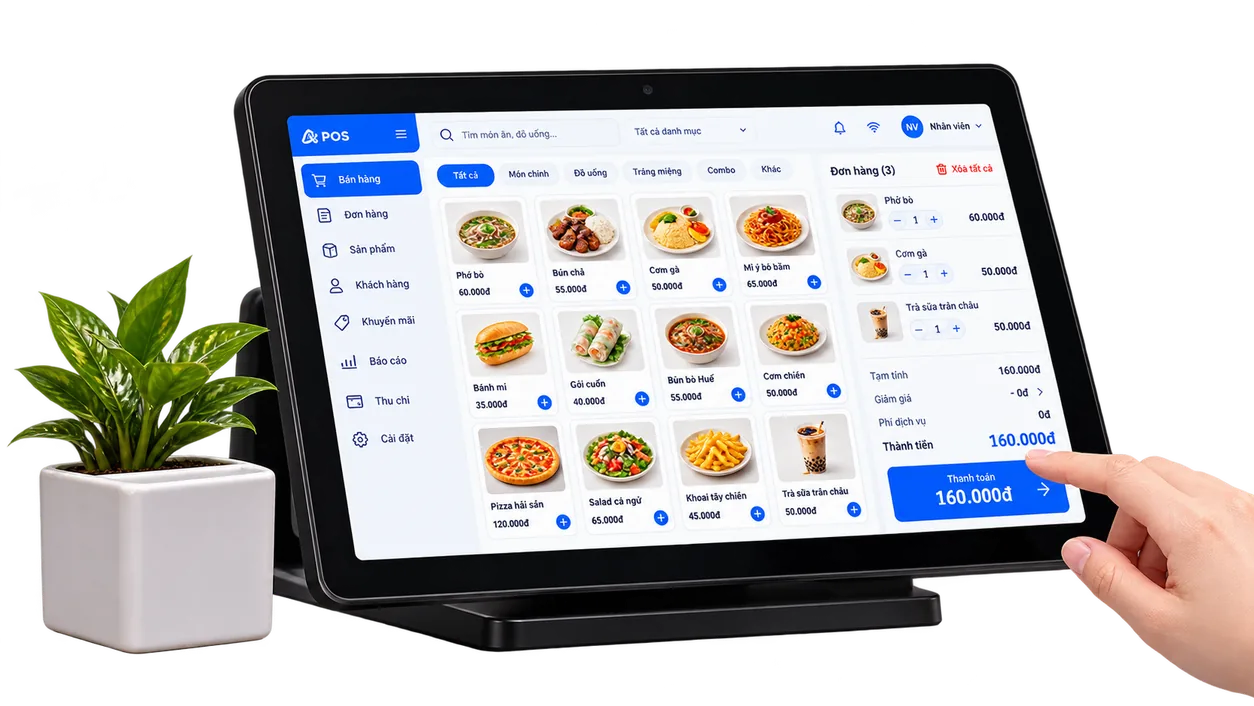 Thao tác gọi món và thanh toán trên màn hình POS